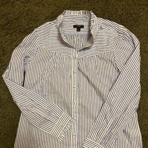 J. Crew Blue and White Striped Poplin Pullover